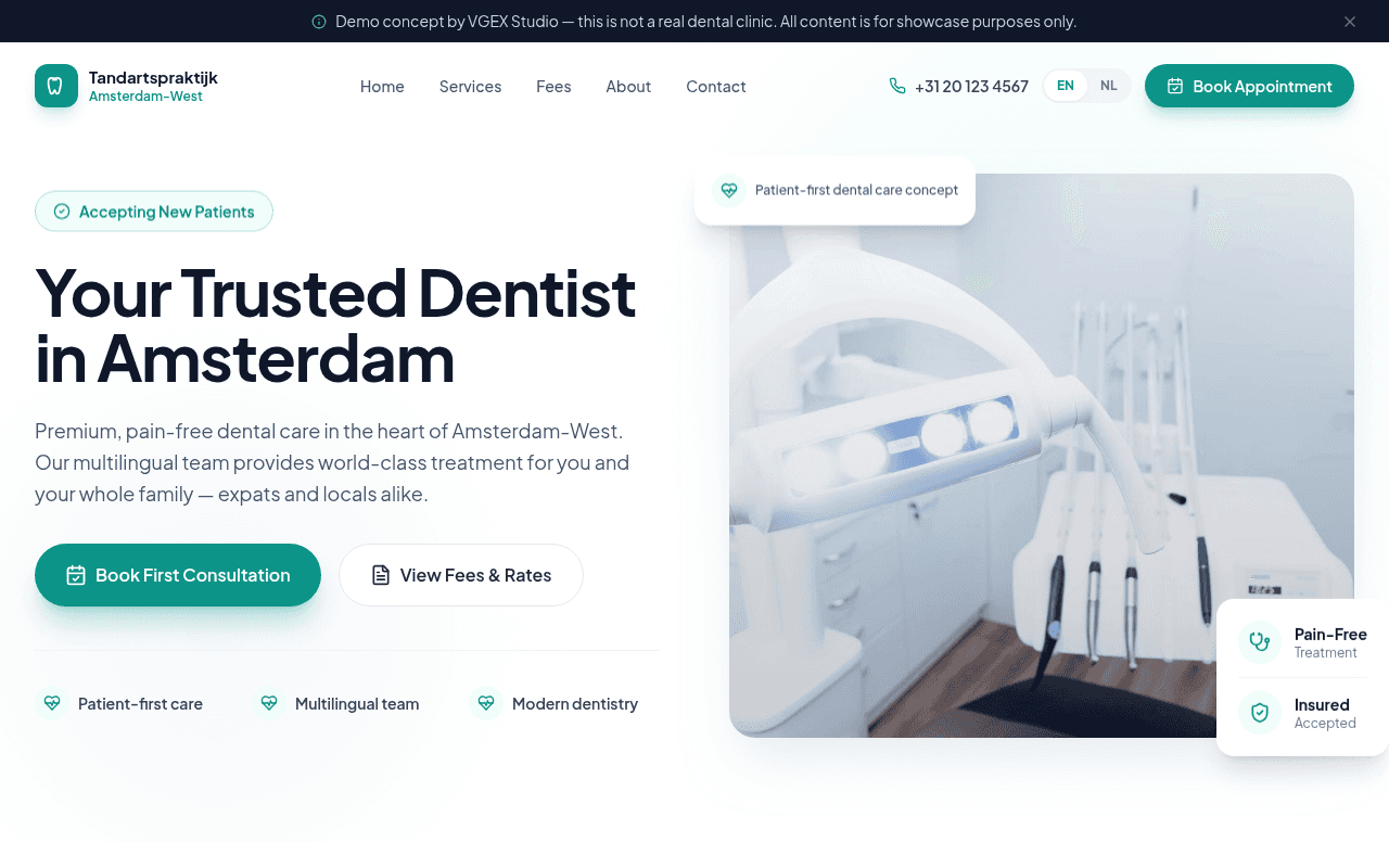 Dental Clinic homepage preview